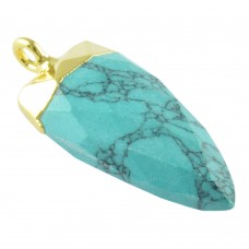 Green turquoise dagger shape electro gold plated gemstone charm pendant